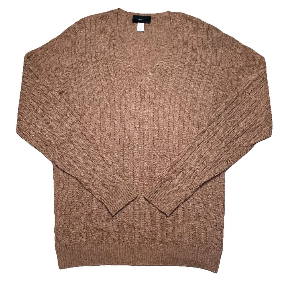 Zanone Luxury Camel Hair Sweater Mens Medium /Large Cable Knit Beige Italy Prep